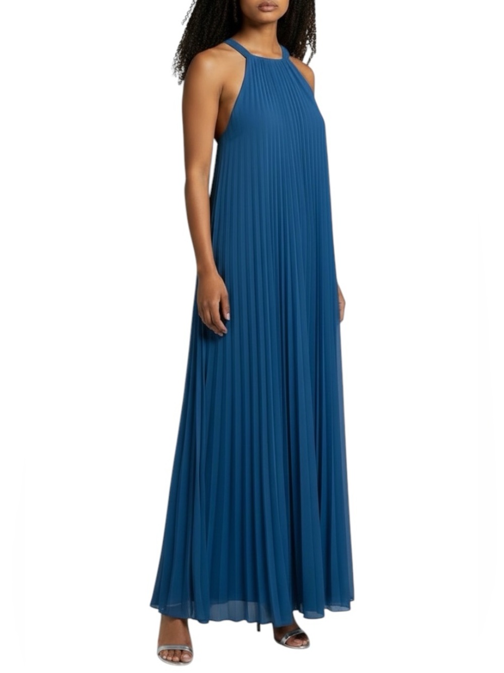 Ted Baker London Blue High Neck Pleated Maxi Dress 5 Large